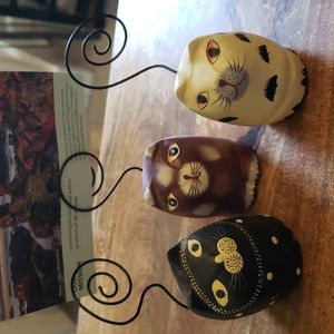 Cat Lover Hand Painted Wooden Photo Holder Set of Three